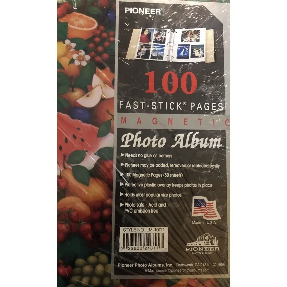 Photo Album‎ Pioneer Vintage 1998 100 Fast-Stick Pages Magnetic Fruit Print NEW
